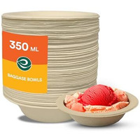 Eco Soul [350 Ml, 50 Pack Disposable Bagasse Bowls | Eco-Friendly, Biodegradable, Sugarcane Paper Bowls | For Serving Snacks & Dinner | Wedding & Party | Round, Beige