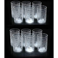 Kitchenwell 12 Pcs Diamond Plastic Unbreakable Multi-Purpose Transparent Water/Juice Glass Set (300 Ml,Clear)