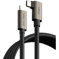Ringke 90 Degree Usb 3.2 Gen 2X2 Usb-C Cable [2M / 240W] Right Angle Type C To C Fast Charging Nylon Braided Charger Cord Designed For Iphone 16 15 Series, Samsung Galaxy Series Etc. - Black
