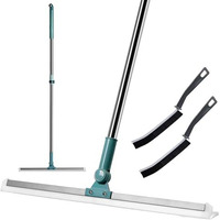 Rainbud Magic Broom Sweeper With Extendable Handle 50-Inch Heavy Duty Silicone Floor Wiper 180 Rotating Squeegee For Wet & Dry Cleaning Home, Garage, Bathroom, Tile, Marble, Glass & Windows (2 Brush)