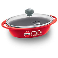 Hawkins 0.75 Litre Mini Casserole With Glass Lid, Oval Shaped Die-Cast Pan For Cooking, Reheating, Serving And Storing, Red (Dcr75G)