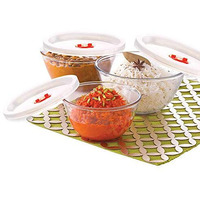 Borosil Basic Glass Mixing & Serving Bowls With Lids, Microwave Safe Bowls, Set Of 3 (500 Ml, 900 Ml, 1.3 L), Borosilicate Glass, Transparent ,Solid