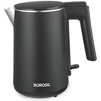 Borosil Cooltouch Electric Kettle, Stainless Steel Inner Body, Boil Water For Tea, Coffee, Soup, 1 L, Silver