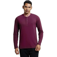 Jockey Us87 Men's Super Combed Cotton Rich Solid Full Sleeve Henley T-Shirt_Wine Tasting_L