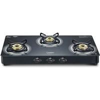 Prestige Royale Plus Gt 03L Toughened Black Glass Top Gas Stove(Manual, 3 Brass Burners, Black, Baati/Tandoor Stand Inside)