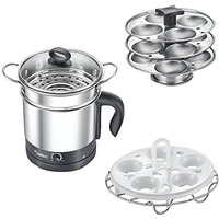 Prestige 1.5L Pmc 3.0 Plus Multi Kettle/Multi Cooker|Comes With Idli Stand, Egg Boiling Rack & Steamer| Glass Lid With Stainless Steel Rim|Temperature Control |Power Indicator (Silver, Black)