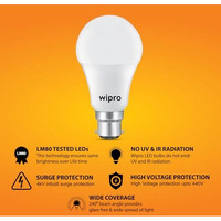 Wipro Garnet 10W Led Bulb For Home & Office |Cool Day White (6500K) | B22 Base|220 Degree Light Coverage |4Kv Surge Protection |400V High Voltage Protection |Energy Efficient | Pack Of 1
