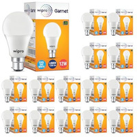 Wipro Garnet 12W Led Bulb For Home & Office |Cool Day White (6500K) | B22 Base|220 Degree Light Coverage |4Kv Surge Protection |400V High Voltage Protection |Energy Efficient | Pack Of 15