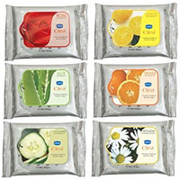 Ginni Clea Makeup Remover & Cleansing Wet Wipes - Moisturizing, Hydrating, & Soothing | 6 Varieties (Rose, Lemon, Aloe Vera, Anti-Acne, Cucumber, Orange) | Pack Of 6 (10 Wipes Each)