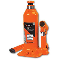 Groz 4 Ton Hydraulic Bottle Jack With Load Limiting Device | Ideal For Use Muvs, Compact Suvs, Mini Trucks, Lcvs| Portable | Leak-Proof| Forged Base| Lifting Range: 190  368 Mm| Jack/Bt/4W/Amz