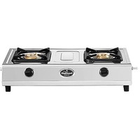 Sunflame Excel Cook 2 Burner Gas Stove | 1 Medium And 1 Small Brass Burners | Stainless Steel Body | 2-Years Product Coverage By Sunflame | Manual Ignition | Pan India Presence | Silver