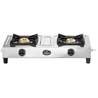 Sunflame Smart 2 Burner Stainless Steel Gas Stove | 1 Medium And 1 Small Brass Burners | 2-Years Product Coverage By Sunflame | Manual Ignition L Euro-Coated Pan Support | Pan India Presence | Silver