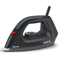Havells Dry Iron Dazzle 1100 Watts, Iron Press, Greblon Non Sick Sole Plate With German Technology, Shock Proof Body, Aerodynamic Design, 360 Swivel Cord, 2 Year Manufacturer Warranty (Black) Plastic