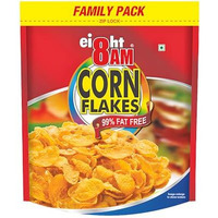 8Am Corn Flakes Family Pack 1Kg, 92% Corn, 99% Fat Free, No Cholesterol, Trans Fat, Vitamin B3 & Iron, Crunchy & Nutritious Whole Grain Breakfast Cereal