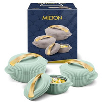 Milton Plastic Oyster Jr. Gift Set Pu Insulated Casserole, Set Of 3 (455 Ml, 860 Ml, 1275 Ml), Light Green, Bpa Free, Food Grade, Hot And Cold, Easy To Carry, Easy To Store, Chapati, Roti, Curd Maker