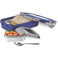 Milton Steely Super Deluxe Big Kids Lunch Box, Inner Stainless Steel Insulated Containers With Clip Lock Lid, 500 Ml & 175 Ml, Airtight Leakproof Kids Lunch Box, For School & Picnic, Dark Blue