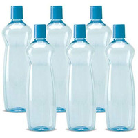 Milton Pacific Pack Of 6 Water Bottles, 1 Litre Each, Reusable Plastic Fridge Bottle Set, Bpa Free And Leak Proof Bottles For Travel, Work, Blue