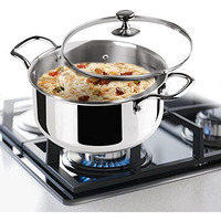 Milton Pro Cook Triply Stainless-Steel Casserole Handi/Stock Pot/Biryani Pot With Glass Lid 18 Cm, 2.3 Litre, Cook-N-Serve Bowl, Gas And Induction Friendly, 2 Years Warranty