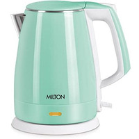 Milton Euroline Riga Electric 1.5 Stainless Steel Electric Kettle, 1 Piece, 1.5 Litres, Aqua Green, Power Indicator, 1500 Watts, Double Walled, Auto Cut-Off