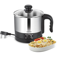 Milton Kitchen Essential Euroline Go Electro Electric Cooker With Glass Lid, 600 Watt, 1.2 Litres, Multi-Purpose Kettle Cum Steamer For Instant Noodles, Eggs, Cordless Pot