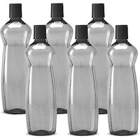 Milton Pacific Pack Of 6 Water Bottles, 1 Litre Each, Reusable Plastic Fridge Bottle Set, Bpa Free And Leak Proof Bottles For Travel, Work, Grey