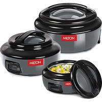 Milton Ernesto Inner Stainless Steel Jr. Casserole Set Of 3 (420 Ml, 850 Ml, 1.43 Litres), Grey | Easy To Carry | Serving | Stackable