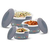 Milton Elegance Jr. Inner Stainless Steel Casserole Gift Set Of 3 (395 Ml, 750 Ml, 1.35 Litres), Grey | Pu Insulated | Bpa Free | Food Grade | Hot & Cold | Easy To Carry, Blue-Green