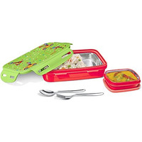 Milton Steely Deluxe Mini Tiffin Box Steel Insulated Inner Stainless Steel Containers With Clip Lock Lid, 400Ml, Airtight Leakproof Kids Lunch Box, For School, Picnic, Red