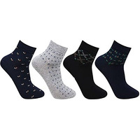 Bonjour Cotton Designer Office/Business/Formal Ankle Modern Socks For Men - Pack Of 4, Multicolour