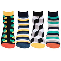 Bonjour Men's Bold Ankle Length Cotton Socks - Pack Of 4, Free Size