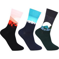 Men's Seasonal Reindeer Trio Designer Socks ||Men's Bold Crew Length Socks || Socks For Men || Free Size Multicolor Calf Lenth Men Socks -Po3