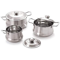 Cookwell Crown Mirror Finish Stainless Steel 6 Pcs Serving Bowl - Pot With Lid, (3 Piece Bowl & 3 Piece Lid)
