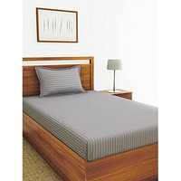 Bianca 210Tc Super Soft 100% Egyptian Cotton Satin Stripe Single Bedsheet With 1 Pillow Cover -2Pc Set (Hilton) Stripe-Silver Grey