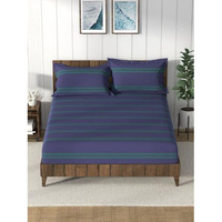 Nautica Super Soft 100% Cotton King Bedsheet And 2 Pillow Covers -3Pc Set (Bristol) | 160 Tc | Dust Proof Layer Added Checks-Blue