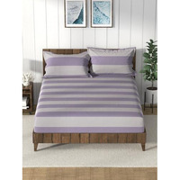 Nautica Super Soft 100% Cotton King Bedsheet And 2 Pillow Covers -3Pc Set (Bristol) Checks-Purple/Grey
