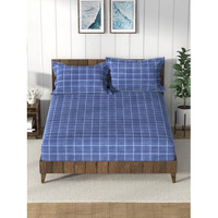 Nautica Super Soft 100% Cotton King Bedsheet And 2 Pillow Covers -3Pc Set (Bristol) Checks-Blue