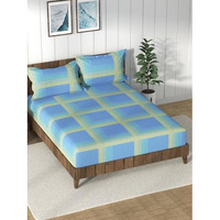 Nautica Super Soft 100% Cotton King Bedsheet And 2 Pillow Covers -3Pc Set (Bristol) | 160 Tc | Dust Proof Layer Added Stripe-Blue/Multi