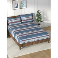 Nautica Super Soft 100% Cotton King Bedsheet And 2 Pillow Covers -3Pc Set (Bristol) Ornamental-Blue/Red