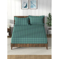 Nautica Super Soft 100% Cotton King Bedsheet And 2 Pillow Covers -3Pc Set (Bristol) Checks-Green