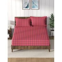 Nautica Super Soft 100% Cotton King Bedsheet And 2 Pillow Covers -3Pc Set (Bristol) Checks-Red