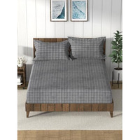 Nautica Super Soft 100% Cotton King Bedsheet And 2 Pillow Covers -3Pc Set (Bristol) Checks-Grey