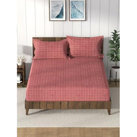 Nautica Super Soft 100% Cotton King Bedsheet And 2 Pillow Covers -3Pc Set (Bristol) | 160 Tc | Dust Proof Layer Added Checks-Coral