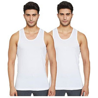 Rupa Cotton Men 2Pc Rn Regular Fit Vest, White, 90 (Pack Of 2)