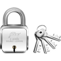 Godrej Locks I Square 6 Levers 50Mm I 4 Keys I Padlock For Main Door I Gate Lock I Lock For Tool Box, Shutters, Shops & Offices I Corrosion Resistant Shackle I Silver Finish | 1 Year Warranty