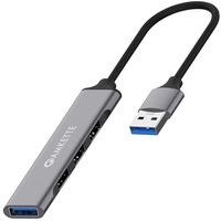 Amkette 4 Port Usb Hub For Laptop/Pc With Usb 3.0 Port For 5 Gbps Superspeed Data Transmission,1*Usb 3.0 Ports, 3*Usb 2.0 Port,Sleek Metal Design,Universally Compatible With All Usb,Pc,Laptop (Grey)