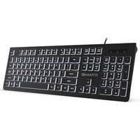 Amkette Wi-Key Backlit Wired Keyboard | White Backlit With Brightness Control | Laser-Etched Keys | 12 Multi-Media Keys | Plug And Play Usb Connection | Compatible With Pc/Mac/Laptop | 1 Year Warranty