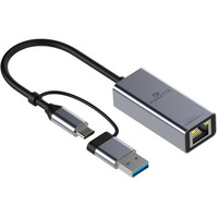 Amkette Super-Speed Usb 3.0 + Type-C To Rj45 Gigabit Ethernet Adapter I 10/100/1000 Mbps Network Lan Speed I For Laptop, Desktop, Gaming Console,Chromebook And Macbook I Plug & Play I Fully Metal Body