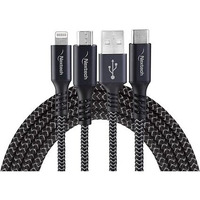 Nextech 3 In 1 Usb Fast Charging Cable | Type C, Lightning, Micro Usb Connectors | Fast Charging & Data Sync | Compatible With Iphone, Ipad, Android & Type-C Phones | Durable & Tangle-Free