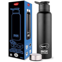 Pigeon Inox Hydra Duo, Dual Cap, Flipper Cap And Fridge Cap In One Bottle, Easy To Use, Multipurpose All In One Bottle 900Ml, Black