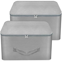 Storite 2 Pack Nylon Wardrobe Bag Underbed Moisture Proof Cloth Storage Organizer, Storage Box For Clothes Saree Bags With Zippered Closure & Handle (Grey, 37X35X23 Cm) Square